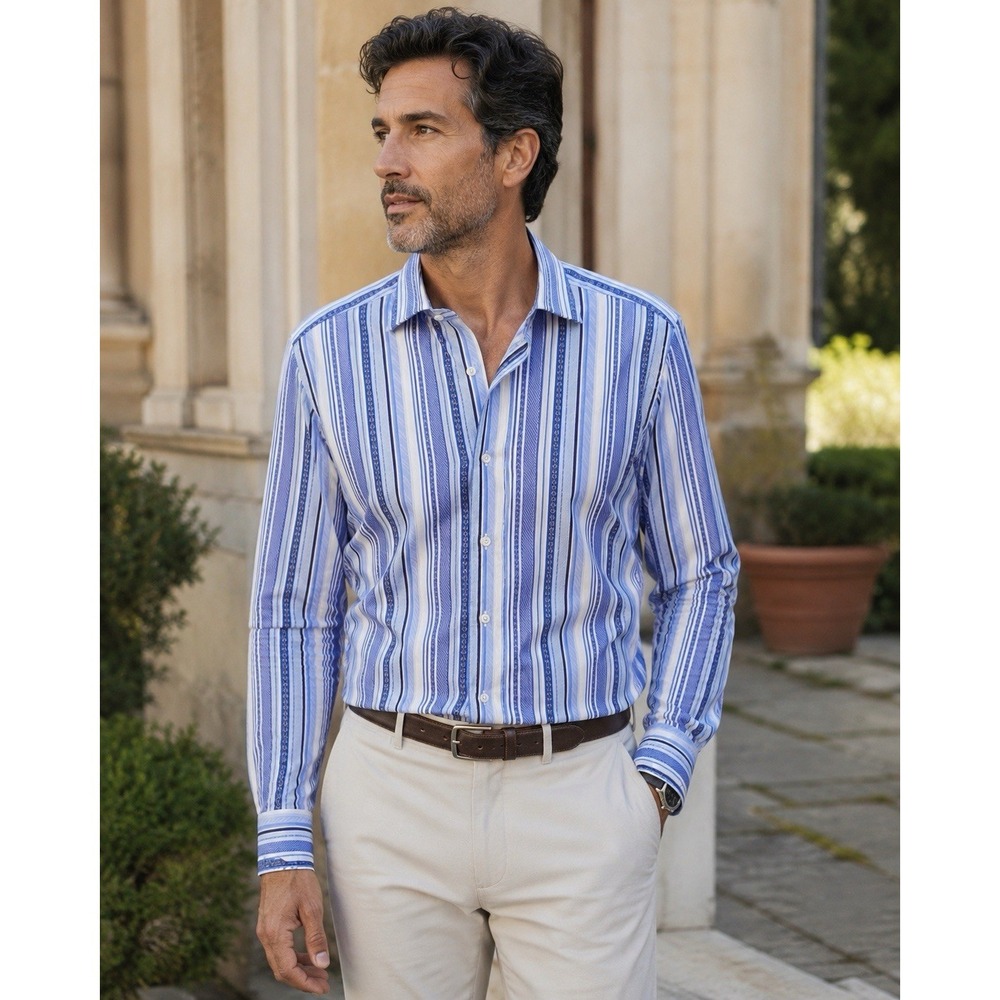 ETRO MILANO Blue Striped Button Up Dress Shirt-40-COTTON-Italian-Luxury-Business